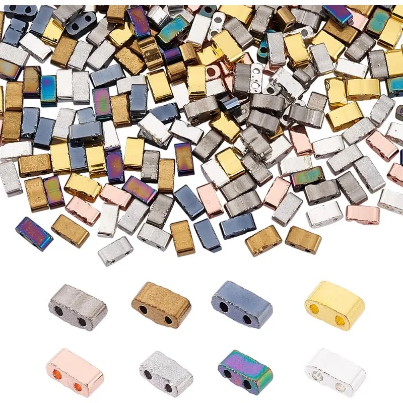 

240 Pcs Half Cut Tila Beads 8 Colors 2-Hole Glass Seed Beads Rectangle Mini Beads Japanese Glass Beads Loose Spacer Beads