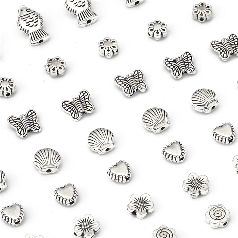 Antique Silver Plated Charm Butterfly Heart Flower Fish Shell Pendant for Necklace Earring Bracelet DIY Jewelry Craft Making