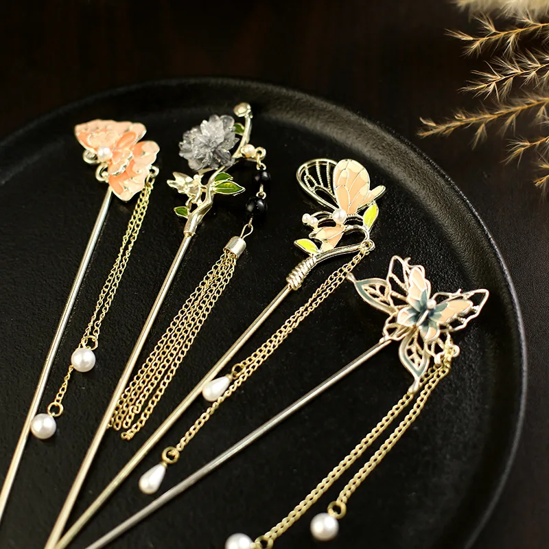 

New Chinese style sweet butterfly tassel hairpin, girl's heart super fairy alloy Hanfu ancient costume hairpin