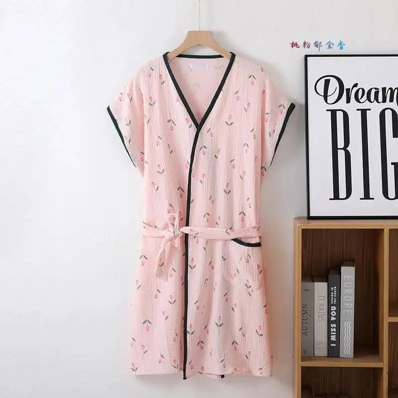 

Разноцветный цветочный принт, полотенце с короткими рукавами, халат, одежда для сна, ночная рубашка, домашние банные халаты для женщин