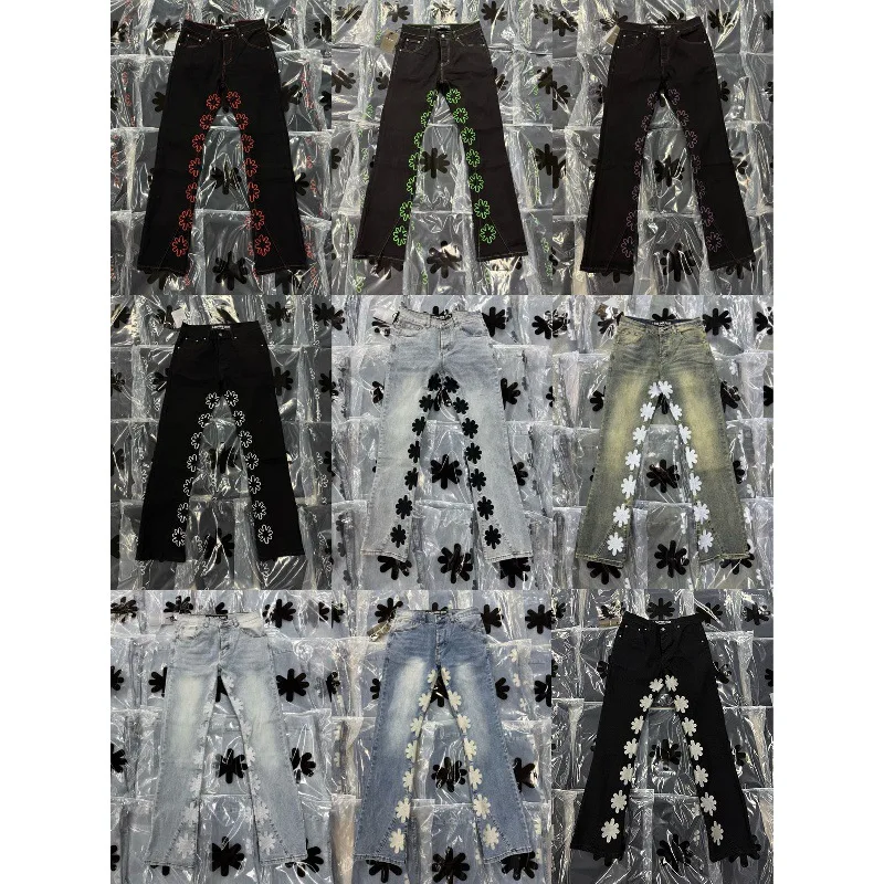 

Lostdws Jeans Suower Heavy Embroidery Waed American High Street Patchwork Jeans Low Waist Loose Straight Leg