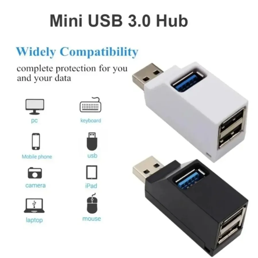 LccKaa USB 3.0 HUB Adapter Extender High Speed Mini Splitter Box 1 To 3 Port High Speed USB 2.0 for PC Laptop U Disk Card Reader