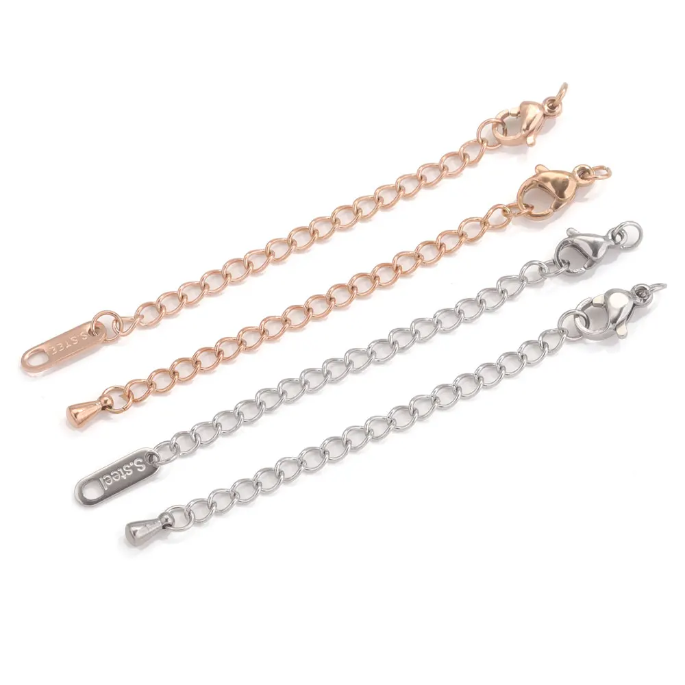 10 Stück Edelstahl-Verlängerungsketten für Halsketten und Armbänder, DIY-Verlängerungskette mit Karabinerverschlüssen, Schmuckherstellungszubehör – Detail 4