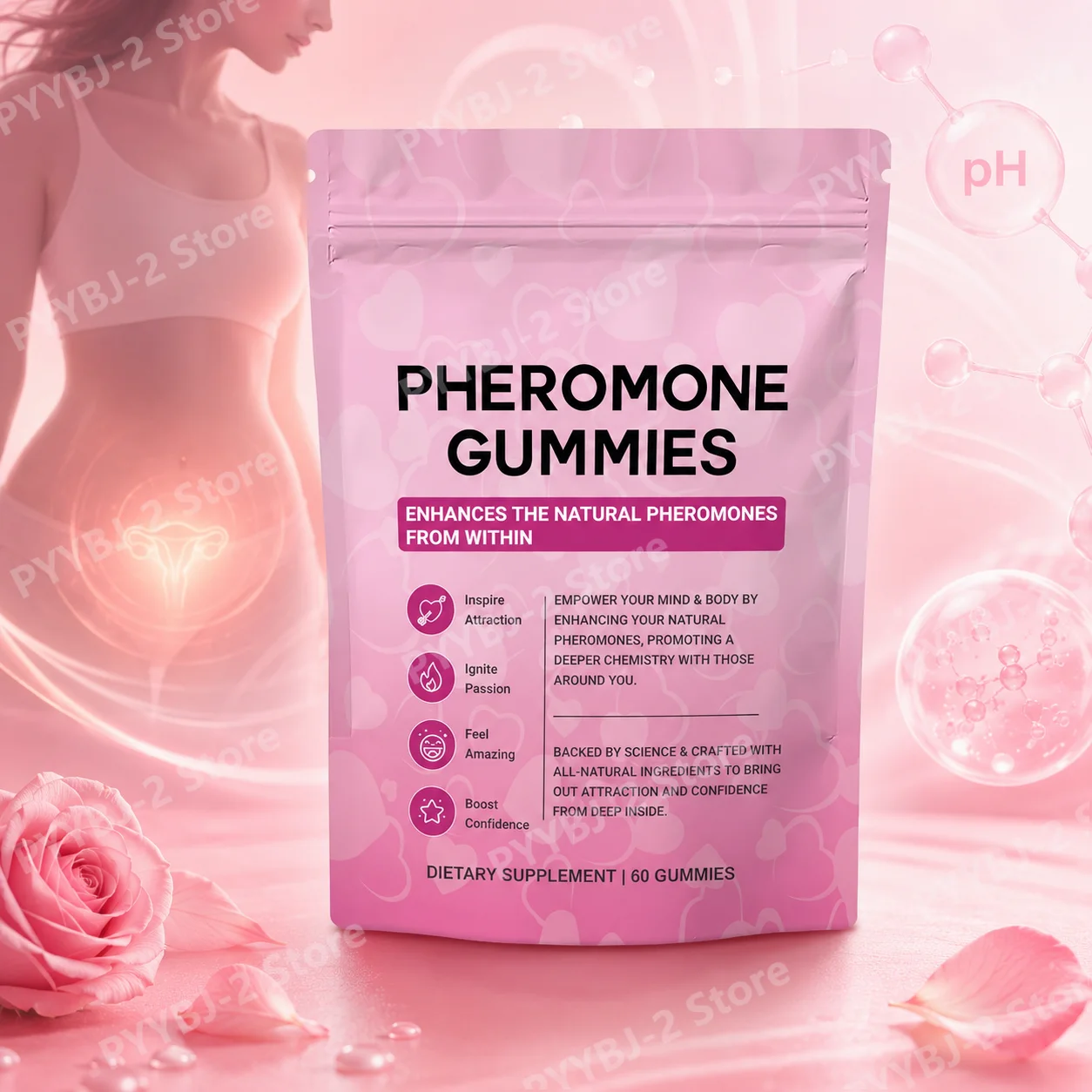 Women's Wellness Gummies support pH Balance with L-Arginine, Beetroot, Parsley and Peppermint Balance Hormones 60 Count