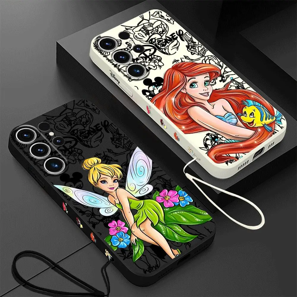 Phone Case for Samsung Galaxy S20 FE S21 S24 Ultra S22 Plus S23 Ultra 5G Square Liquid Soft Cartoon Disney Princess Cover