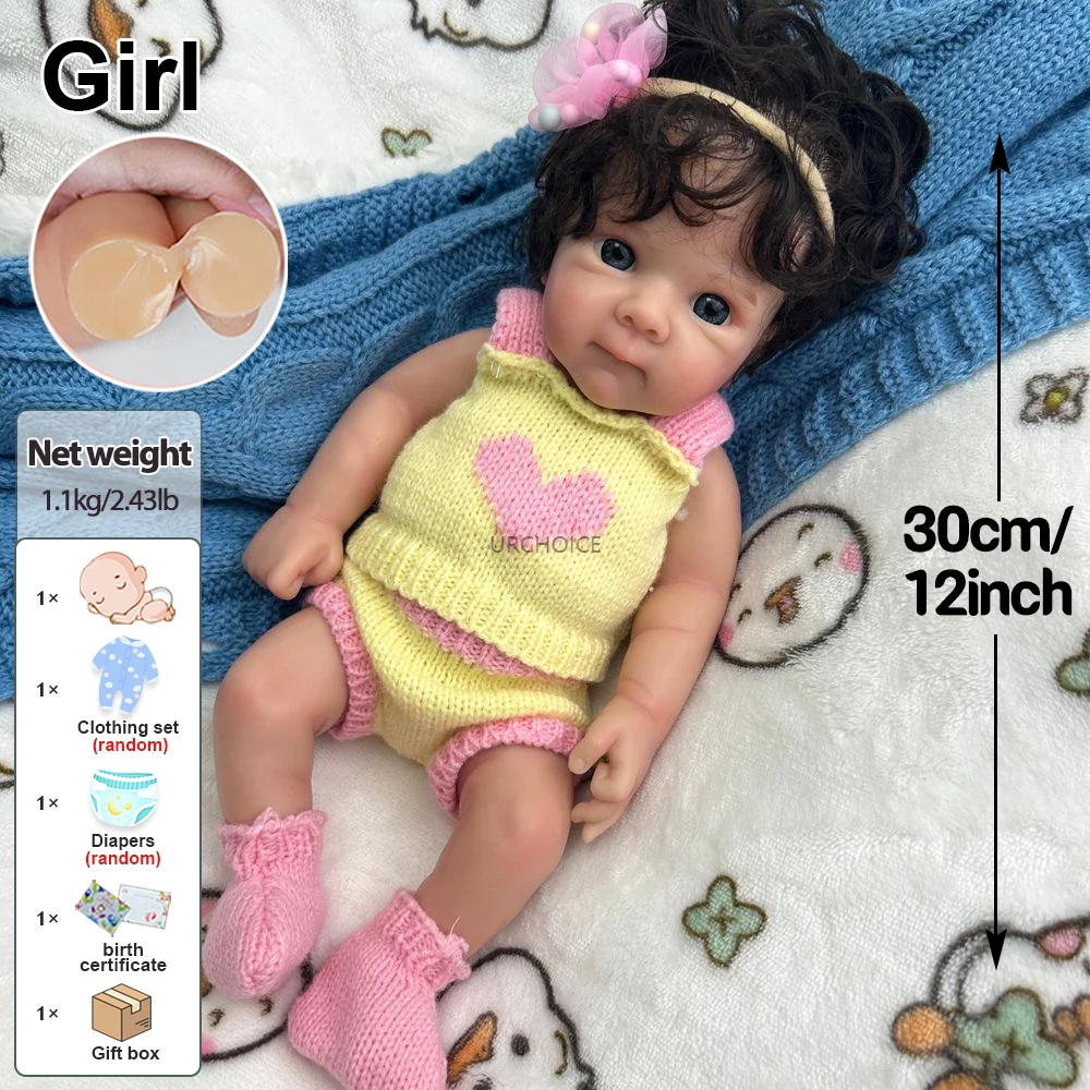 Mini 12 Zoll Baby Mädchen Bettie mit verwurzelten Haaren Vollweiche Silikon Reborn Puppe Realistische Entzückende Waschbare Puppe Spielzeug Weihnachtsgeschenk