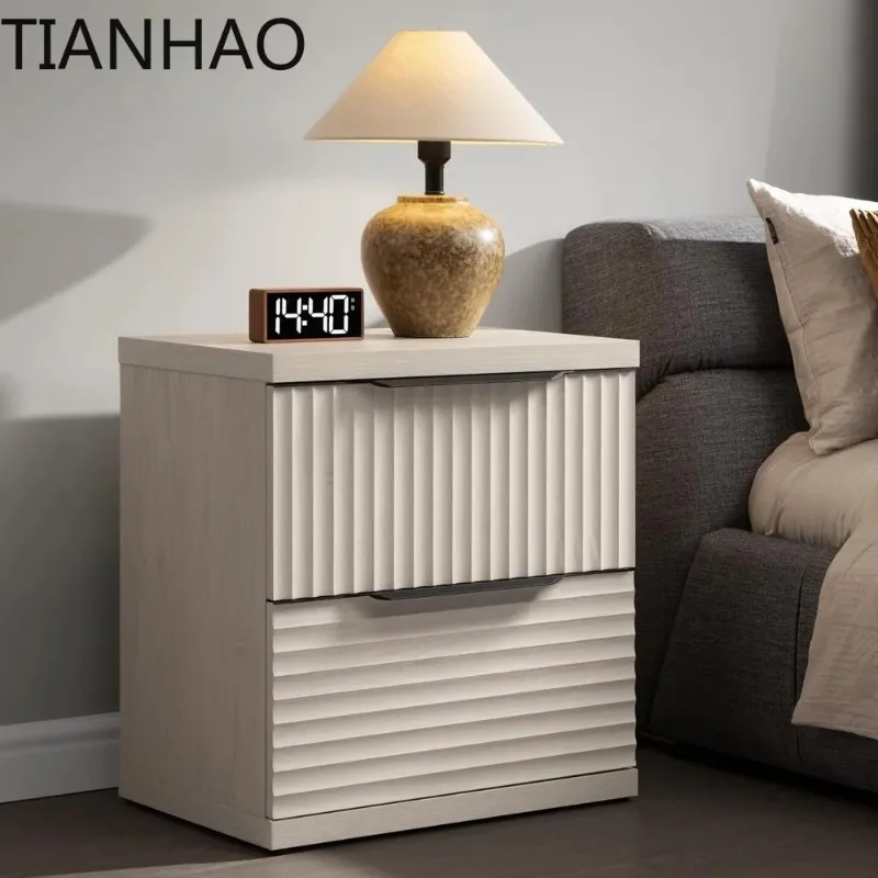 Large Night Stand Set 2 Fluted - 22 Inch Wide Nightstand with 2 Storage Drawers, Modern Bedside Tables for Bedroom