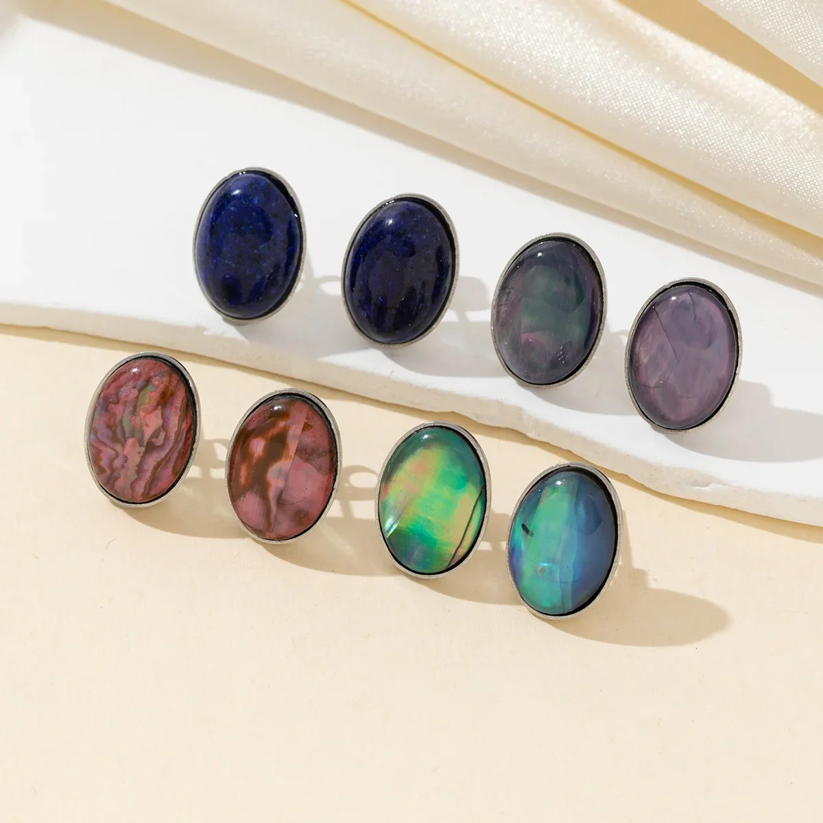 11x15mm Oval Natural Stone Stud Earrings Mixed Gemstone Cabochon Earring Pairs for Women DIY Jewelry Making Supplies Accessories