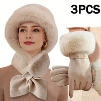 3Pcs Women Winter Warm Furry Hat Gloves Scarf Hat Set Windproof Thick Suitable for Outdoor Activities Christmas Holiday Gifts