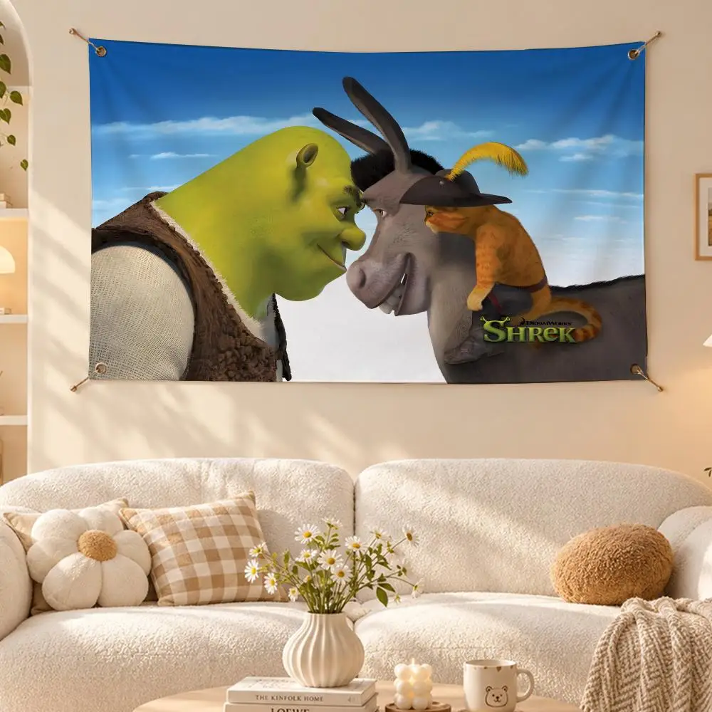 Funny Movie Shrek Flags Wall Hanging Flag Banner Living Room Bedroom Home Decor HD Fabric Aesthetic