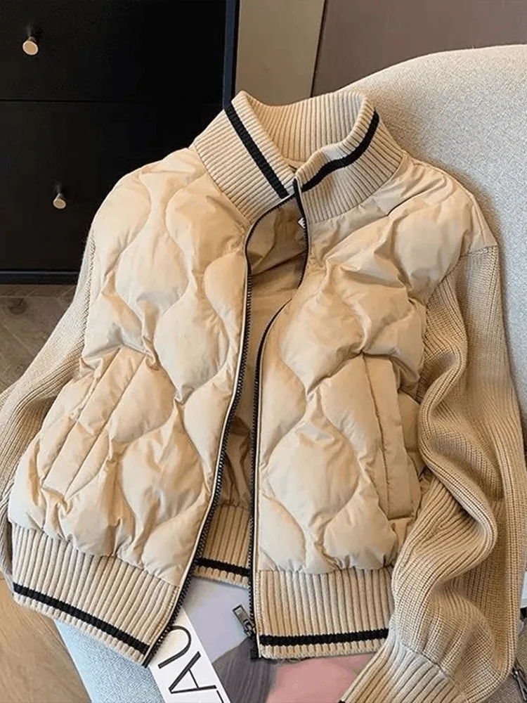 

Lightweight Knitted Stand Collar Men's down Jaet Stripe Color Blo Faion Urban Sle Casual Outerwear Autumn Season