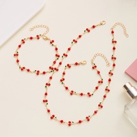Trendy Red Cherry Pendant Bracelet Set for Women Exquisite Zircon Heart Bracelet Anklet Necklace Wedding Jewelry Girl Party Gift