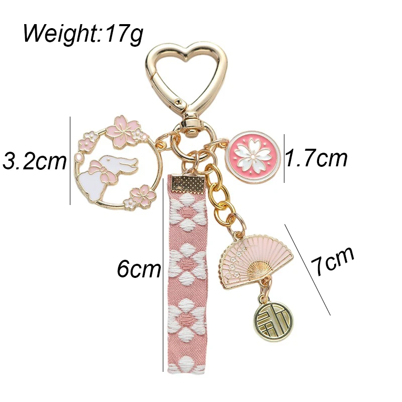Koreanische Süße Kirschblüte Kaninchen Schlüsselbund für Frauen Kreative Gurtband Perle Schlüssel Kette Handtasche Kopfhörer Fall Anhänger Schmuck – Detail 2