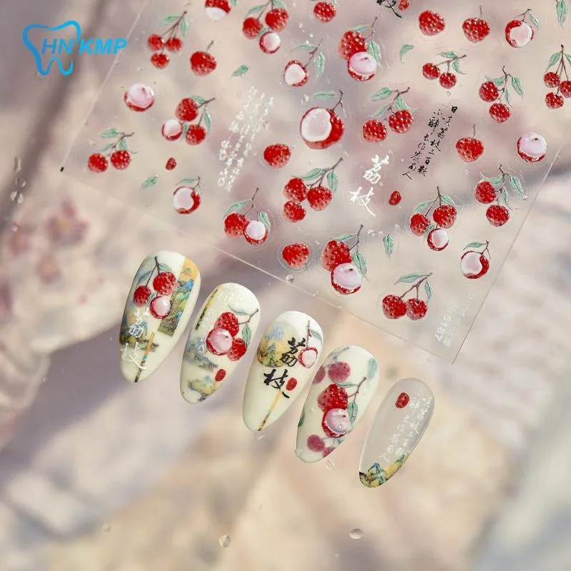 かわいい赤いゼリートマトネイルアートステッカー蝶結び星キュートサマーフルーツ5Dフルーツセルフ接着ネイルアートデカールサマーDIY用