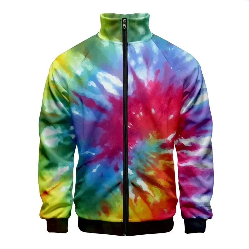 

Coat Tie dye Rainbow Stand Collar Jacket Men Bomber Jacket Outerwear Psychedelic Spin Cosplay Baseball Uniform Jersey Tops