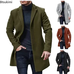 Novo 2025 outono inverno masculino manga longa lapela único breasted jaqueta de lã sólido botão casacos casuais soltos jaquetas simples