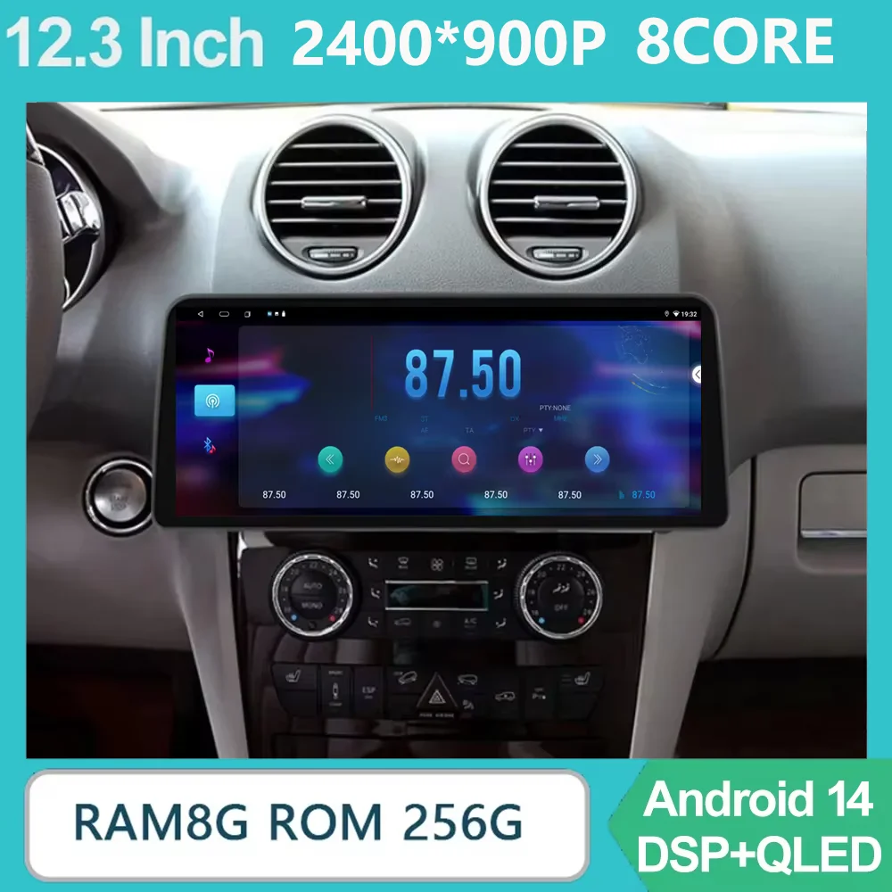 12.3Inch Android14 For Mercedes Benz ML 320 ML350 W164 2005 - 2012 GL 500 GL500 X164  Car Multimedia Radio Carplay Screen Player