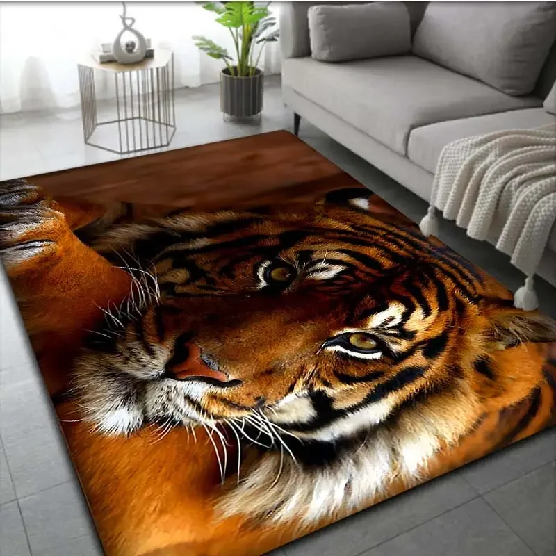 Realistic 3D Tiger Print Area Rug, Soft Non-Slip Indoor Outdoor Floor Mat for Living Room and Office Decor