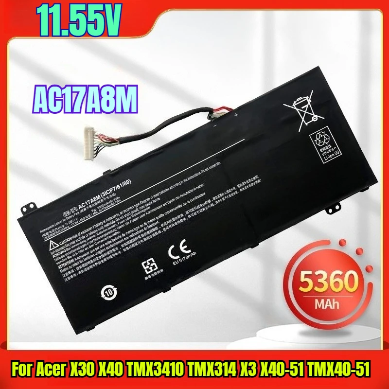 

11.55V 5360mAh Laptop Battery for Acer X30 X40 TMX3410 TMX314 X3 X40-51 TMX40-51