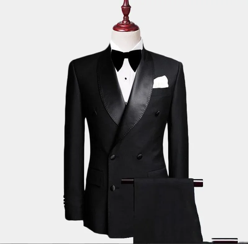 

Custom Formal Men Suit Jacket Pants 2 Piece Slim Fit Groom Tuexdos for Wedding Prom Suit Gentleman Party Evening Chic Blazer Set