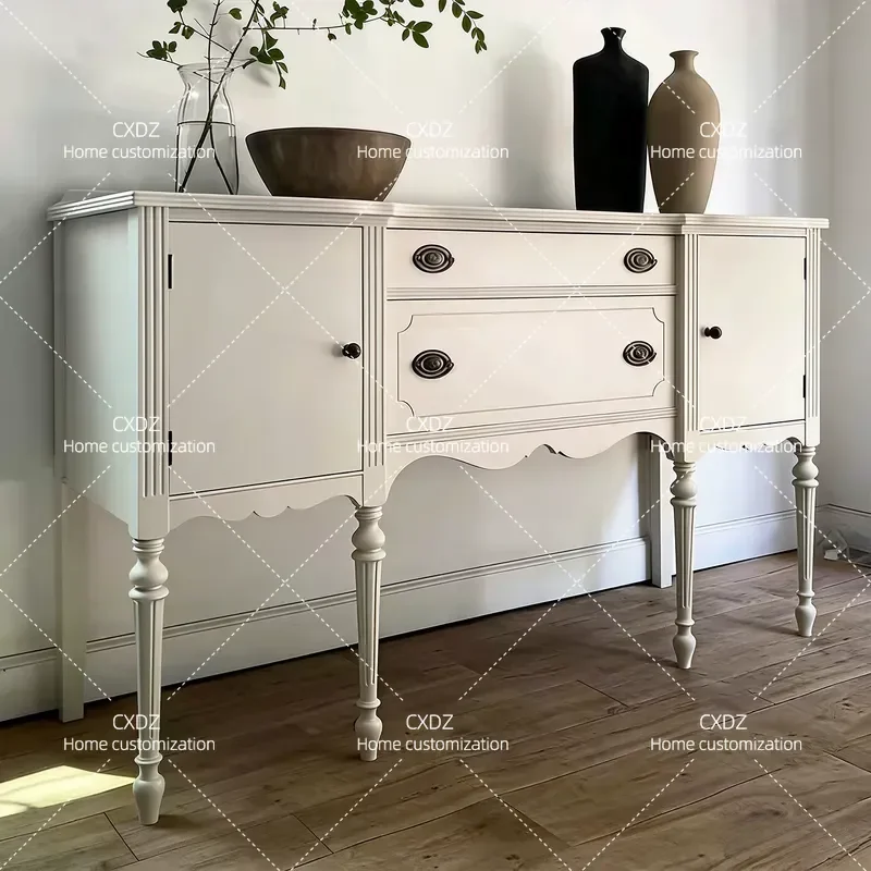 Cream Solid Wood Porch Cabinet Foyer Carved Dining Sideboard Storage Locker Customizable High End Villa Furniture