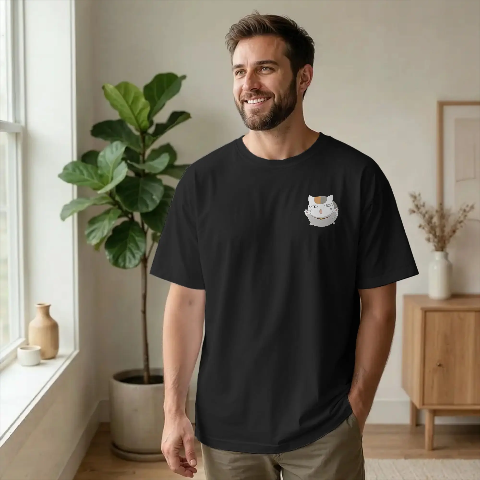 Men's T-Shirts Natsume's Book of Friends Madara Cool Cotton Tee Shirt Short Sleeve Nyanko Sensei T Shirts Crewneck merch Adult