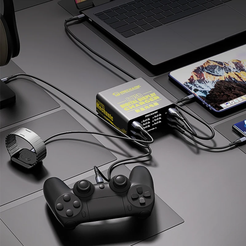 ميكانيكي F-Power 6 USB شاحن سريع 40 واط شاشة ديجيتال شحن للهواتف المحمولة مشاهدة أجهزة الكمبيوتر المحمولة الجهد الذكي تحديد