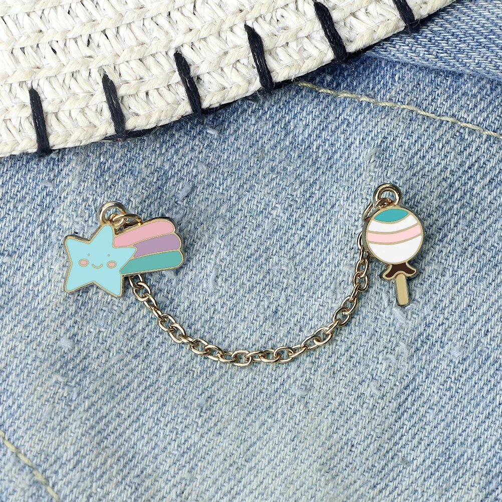 Cartoon Rainbow Enamel Pins Cute Smiling Stars Candy Accessories Brooch Fashion Alloy Chain Badges Jewelry Girls Boys Kids Gifts