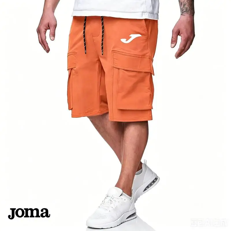 

JOMA Summer men loose straight pants Casual multi-pocket Shorts pure color fashion Shorts drawstring daily cargo short pants
