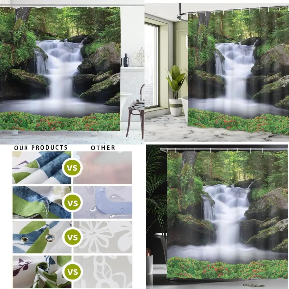 

Zasłona prysznicowa ambesonne с водопадом, мечта, как изображение деревьев и цветов в лесной материской природы, тканевый декор для ванной комнаты s