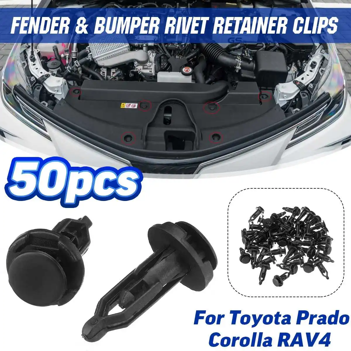 50pcs 9mm for Fender Fastener Clips Bumper Rivet Retainer Fixed Clamps for Toyota Prado Corolla RAV4