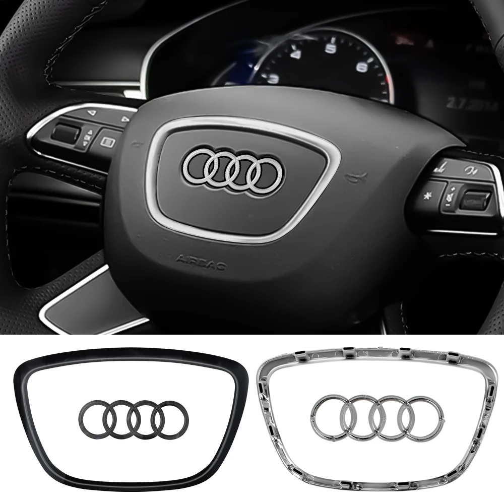 Car Steering Wheel Frame Trim Cover Replacement With Logo For For AUDI Q3 Q5 Q7 2017 2018 2019 2020 2021 2022 2023 2024 Emblem