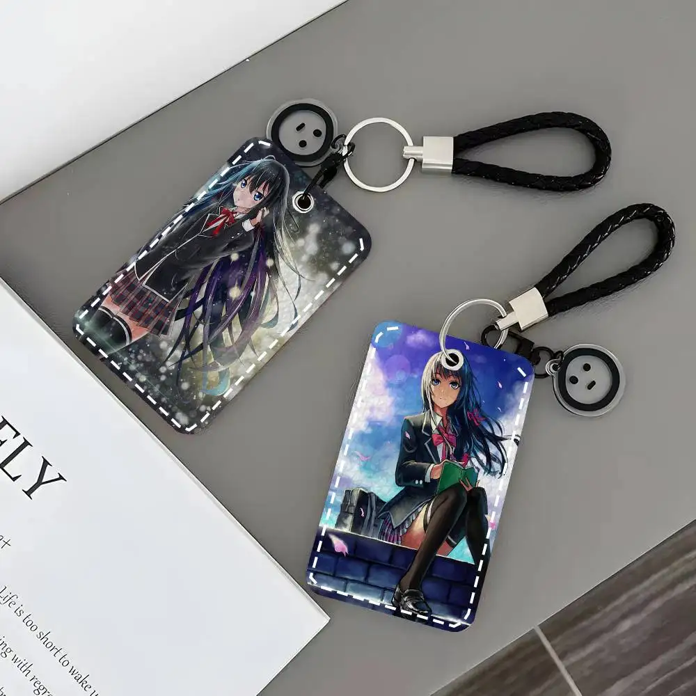 Yukinoshita Yukino Card Case Keychain Access Card Bag Key Tag Ring Leather Card Holder Key Ring Access