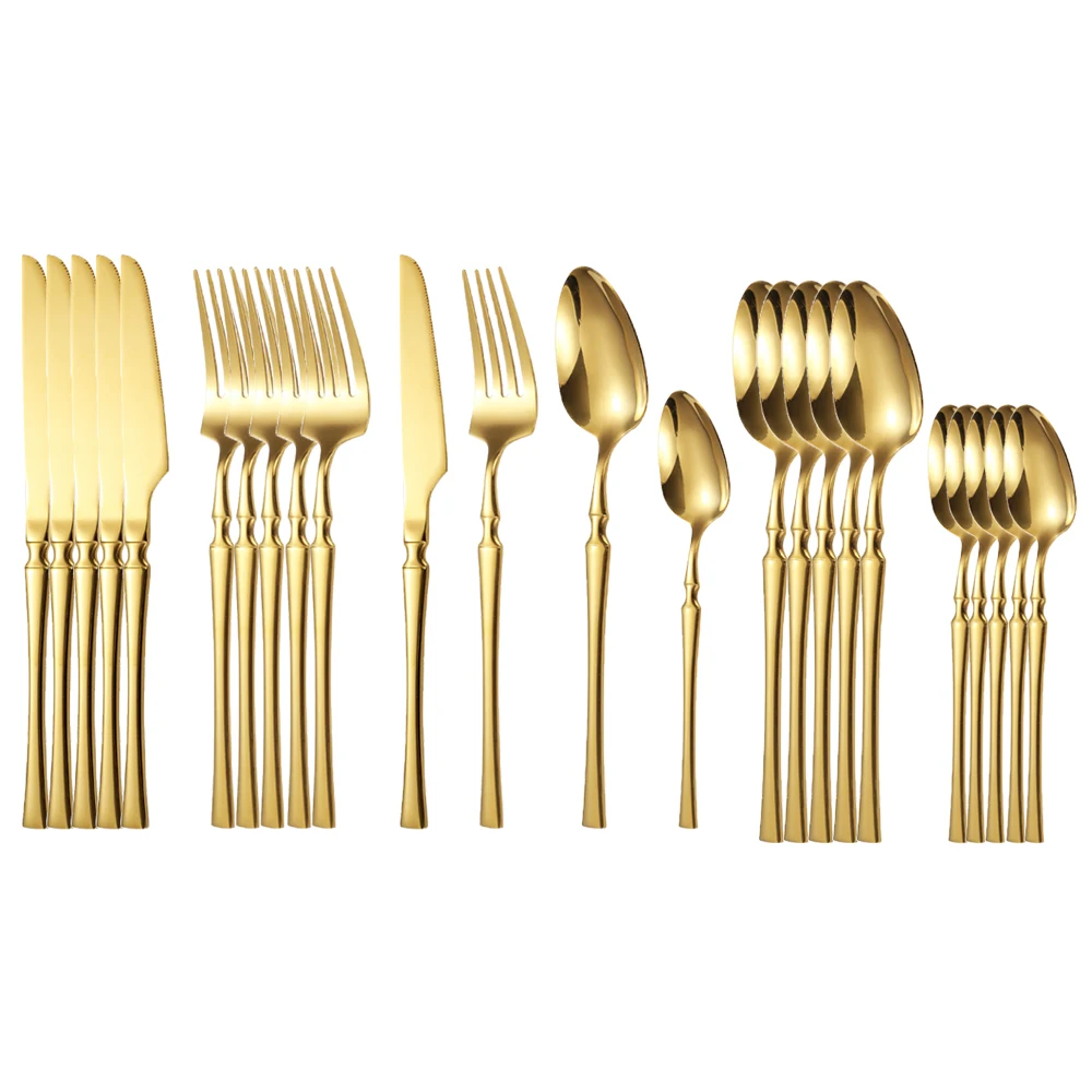 24pcs Upscale Gold Dinnerware Set Stainless Steel Tableware Knife Fork Coffee Spoon Flatware Dishwasher Safe Dinner Cutlery Gift