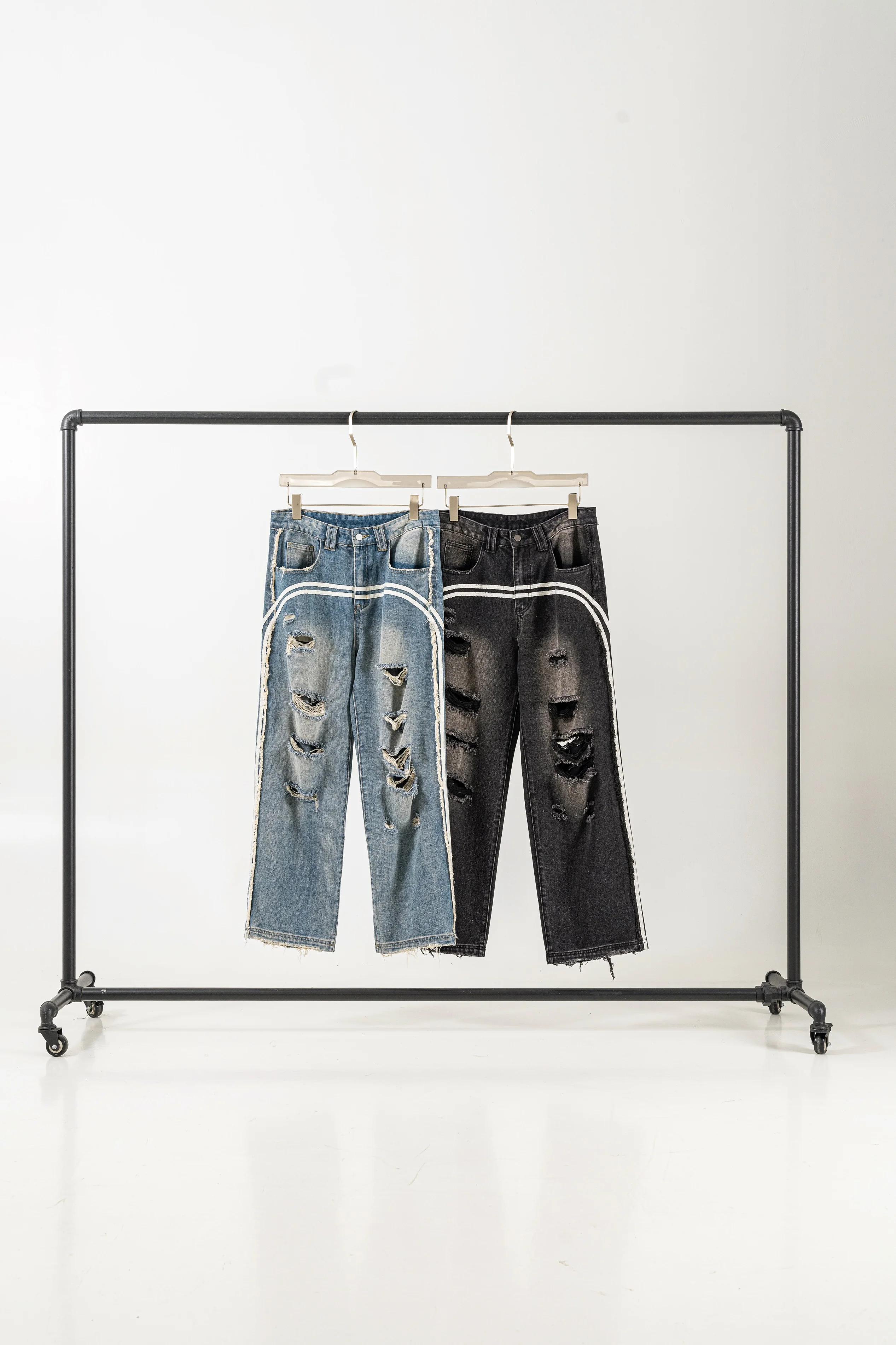 Amirise 405G Stripes Ripped Jeans Men Designer Clothes 2000s Y2K Style 2025 New Cargo Pants Straight Leg Streetwear Baggy Jeans