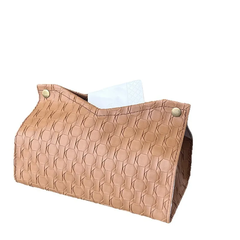 Luxury Minimalist Large Peak Pattern Leather Tissue Box, Snap Closure Square Car Bathroom Office Tissue Holder