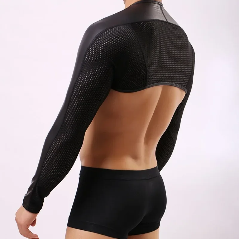 Men's Sleeve Stage Runway Shawl T-shirt Fitness Training Suit Running Suit Long Sleeved High Elasticity Mens Clothing