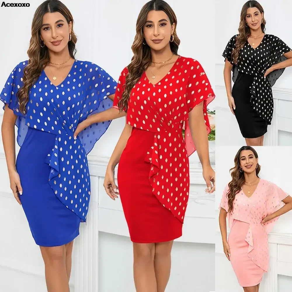 

2023 summer new feminine elegance slim V-neck polka dot chiffon dress