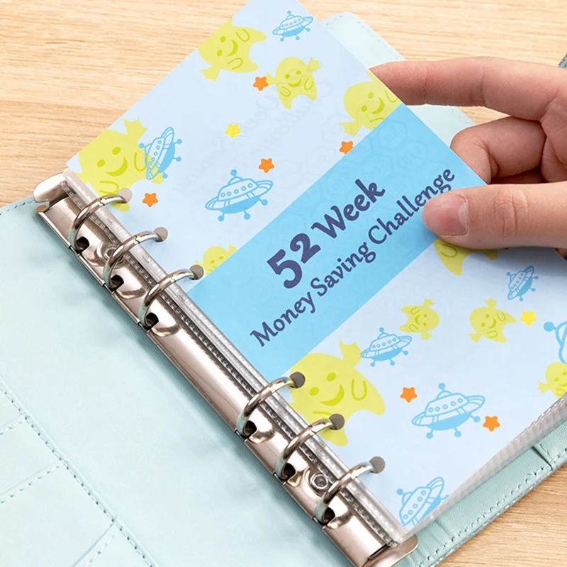 A16R-52 Week Money Saving Challenge Binder, Storage Budget Book Cash Challenge Box Set, With Pouch, Home Emergency Binder