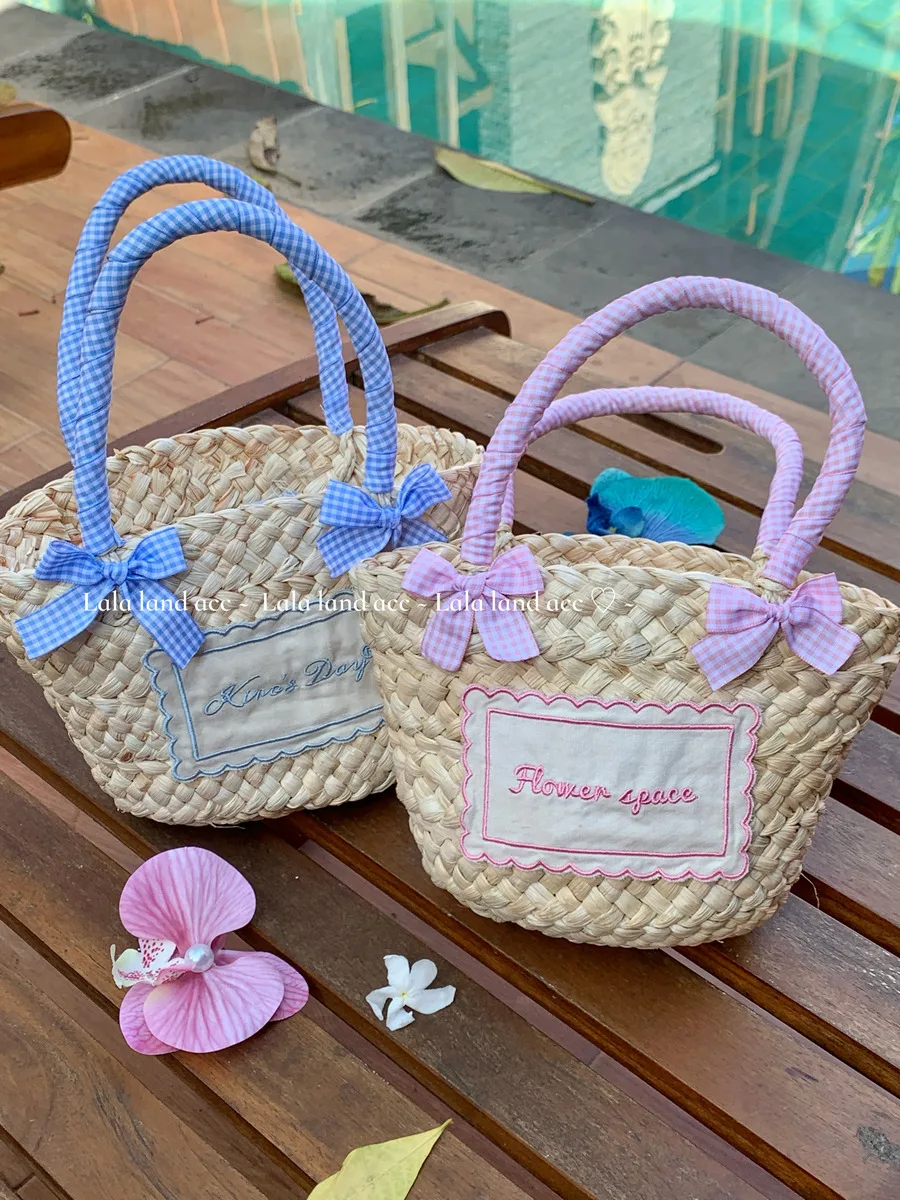 

Праздничная тканая сумка Y2k, женская ретро милая крутая сумка с бантом для девочек, большая вместительная повседневная пляжная сумка, женская соломенная сумка в стиле Харадзюку, новая