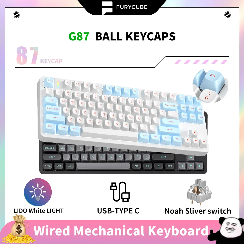 

FURYCUBE Mechanical keyboard G87 80% Gamer Work Gasket Wireless 87 Keys New PBT Ball Keycaps White Light Backlit Hot-swappable