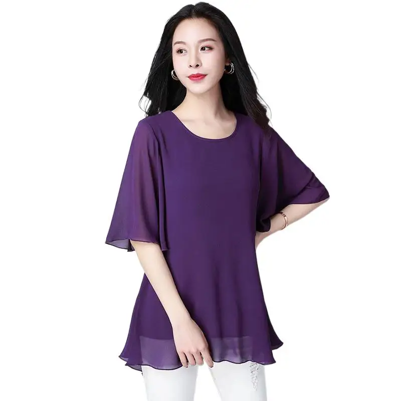 Summer Women O-neck Chiffon Blouse half Sleeve office lady Casual Shirt  Feminina Camisas Blusas   