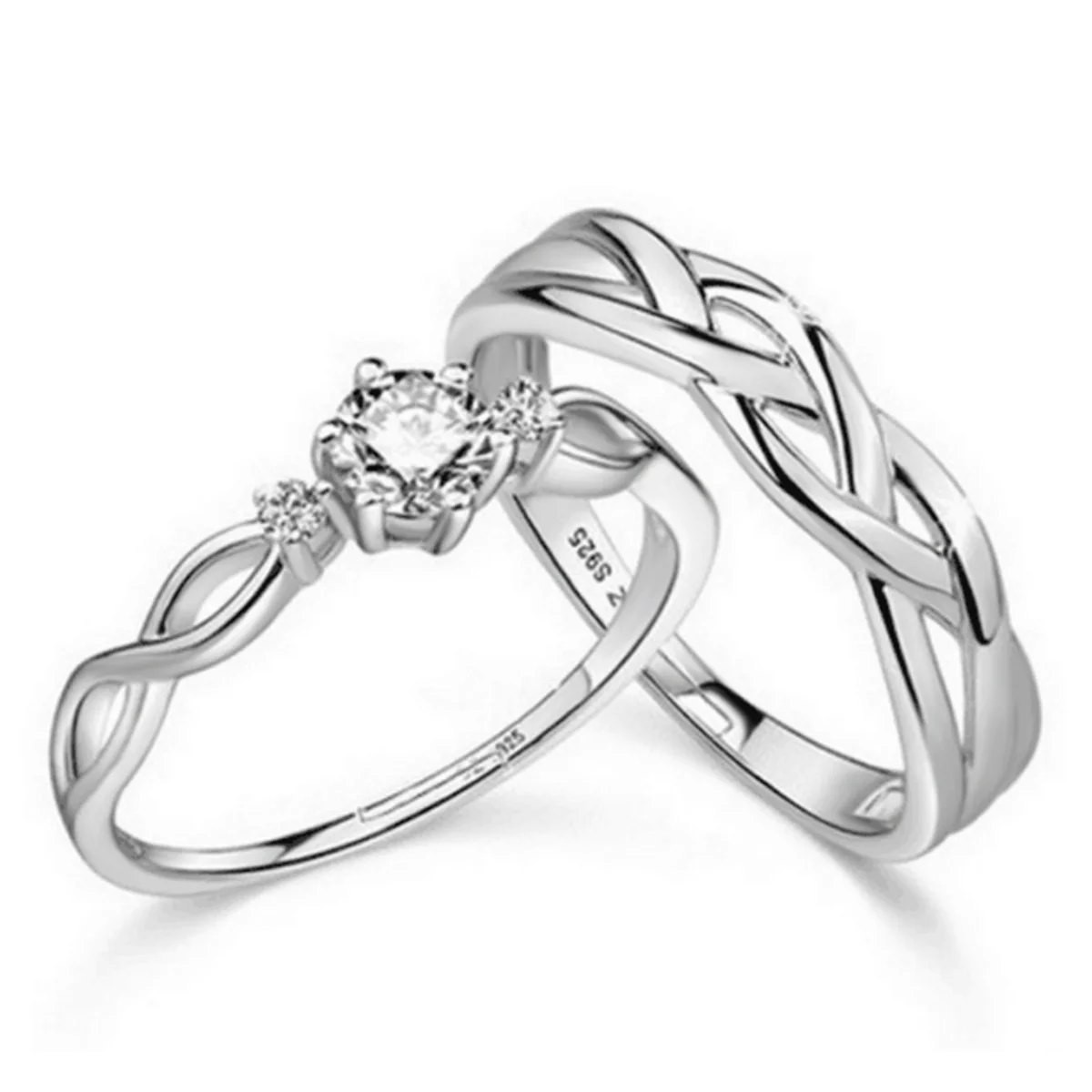 2 Teile/satz Minimalistischen Klassischen Twisted Weave Zirkon Paar Ringe Für Frauen Männer Trendy Romantische Geometrische Ring Jahrestag Schmuck