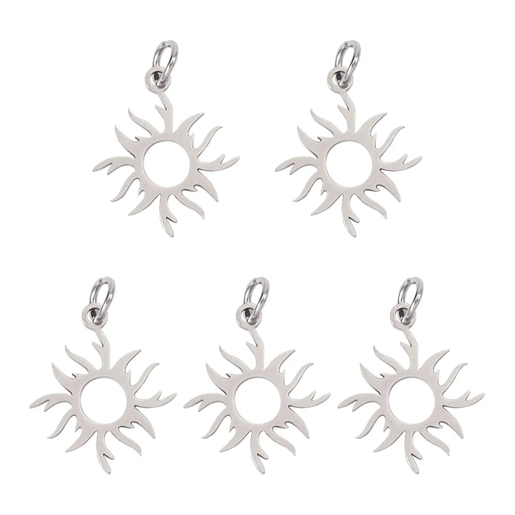 5pcs 201 Stainless Steel Solar Eclipse Sun Pendants Sun for Women Men Diy Necklace Bracelet Earring Jewelry Making 17x16x1mm