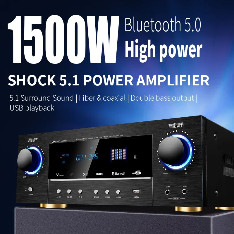 5.1 Power Amplifier Home High-power Professional Bluetooth HIFI Fever Subwoofer Home Theater Amplifier