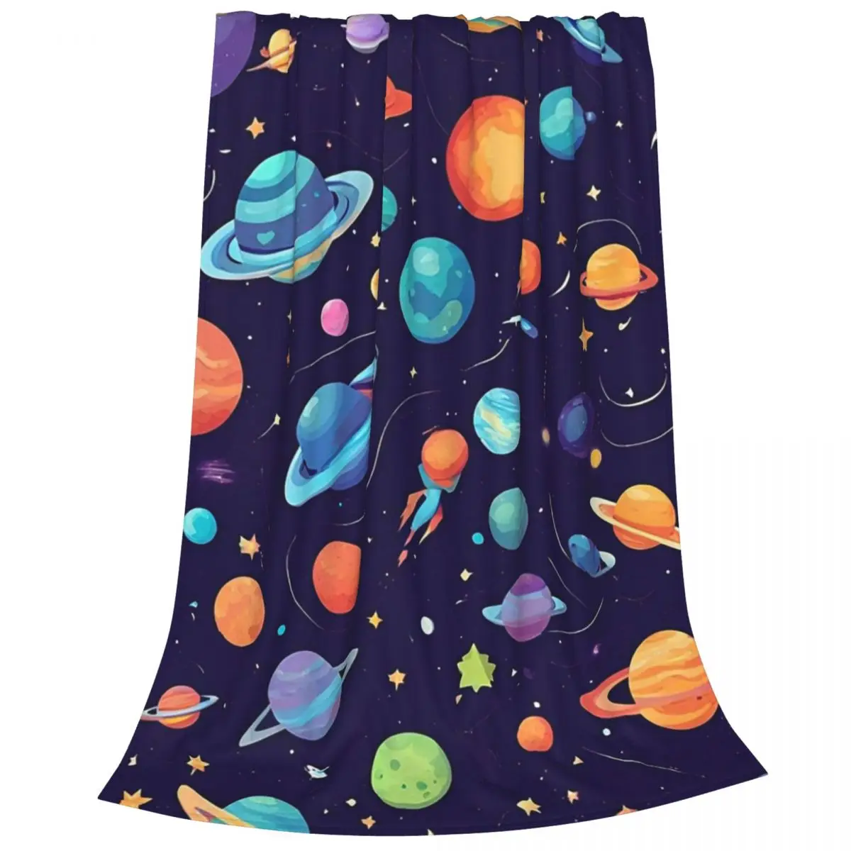 Rocket Soaring Through A Cluster Of Planets In Outer Space Blankets Fleece Sofa Throw Blankets For Couch Throws Bedspread Quilt