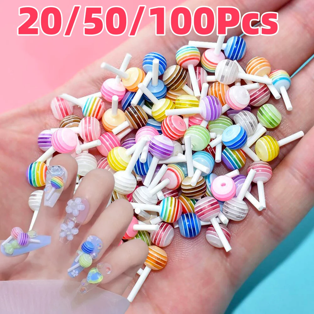 20/50/100 Stück gemischte süße Lollipop Nail Art Charms 6 mm 3D Kawaii Mini Sommer Süßigkeiten Nägel Dekorationen DIY Handwerk Maniküre Zubehör