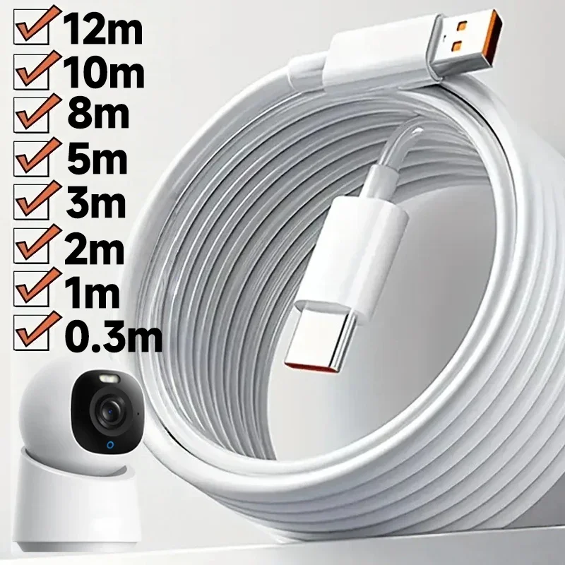 

0,3/1/3/5/8/10/12M USB C-кабель Длинный удлинитель питания для камеры Xiaomi Mi, ноутбука, камеры безопасности, зарядный провод типа C к C