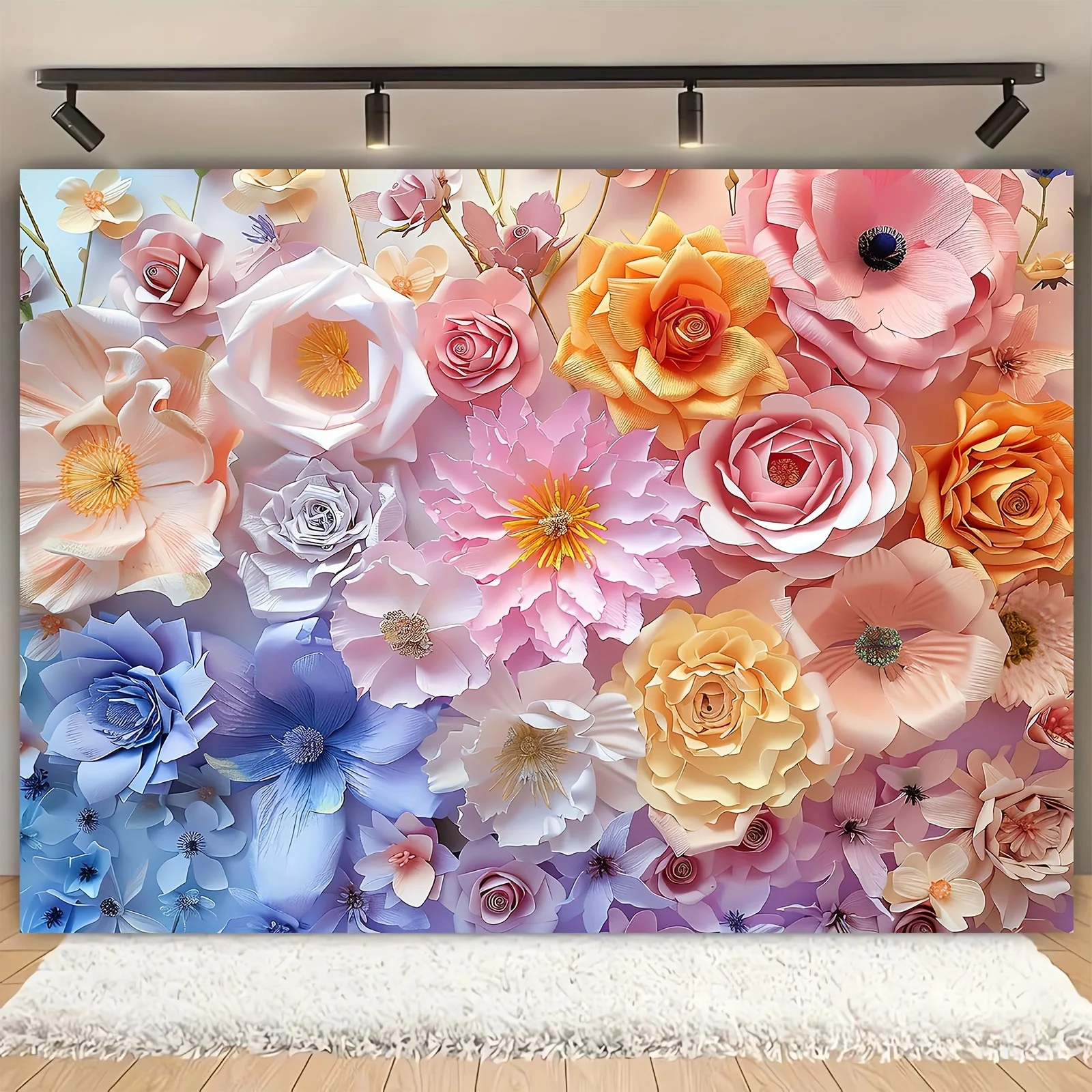 

Pink Blue Flowers Wall Photo Background Wall Birthday Party Photography Background Cloth Wedding Valentine's Day Roses Wedding