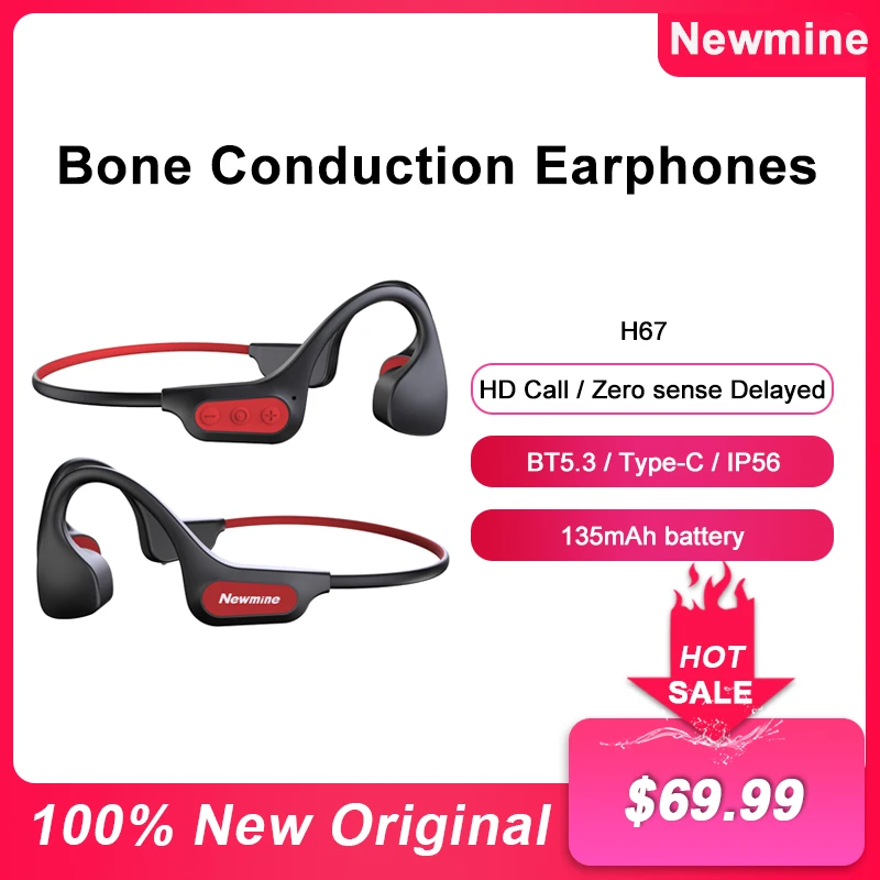 

Newmine Hanging Wireless Bluetooth Earphones H67 With Air Bone Conduction Open Sports Running Compatible For Apple Android Phone